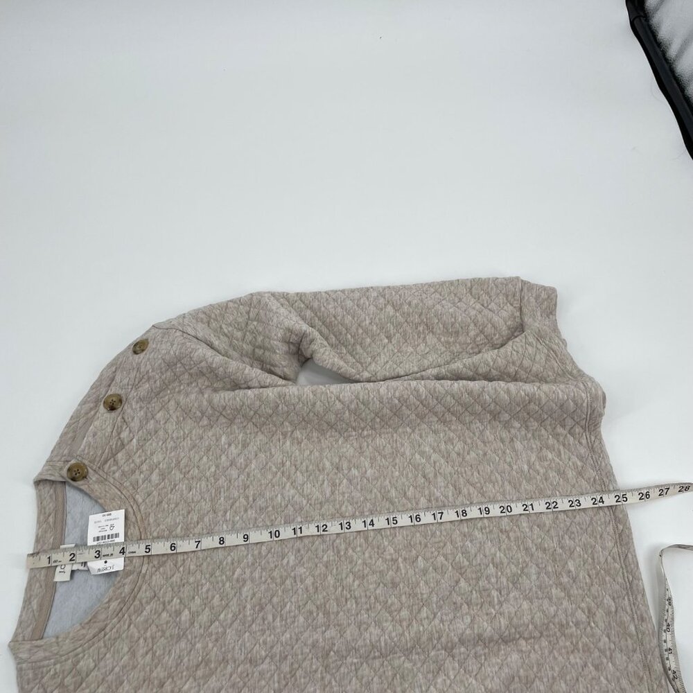 J. Crew Oatmeal Quilted Button Neck Sweater Womens Size Large Raglan Sleeves - Picture 8 of 8